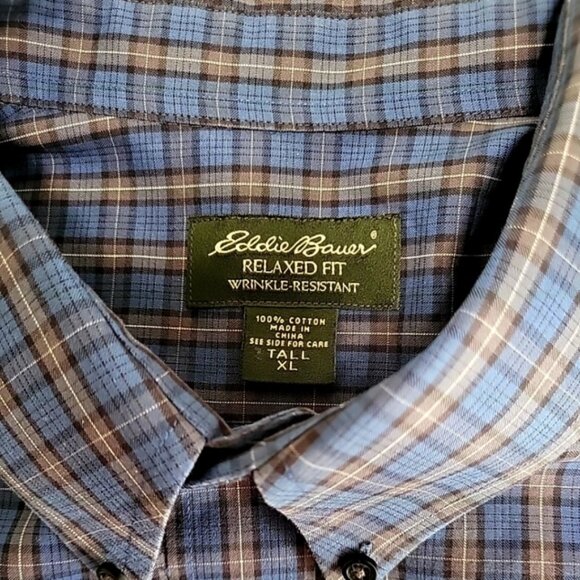 Eddie Bauer Men's Shirt Size XL Tall Blue Plaid Relax Fit Button Down Collar - Picture 4 of 11
